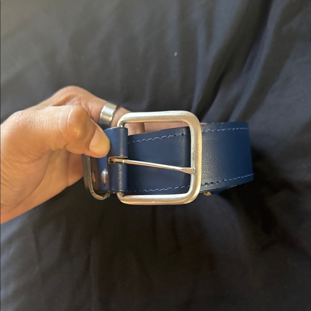 Blue Leather baseball Belt